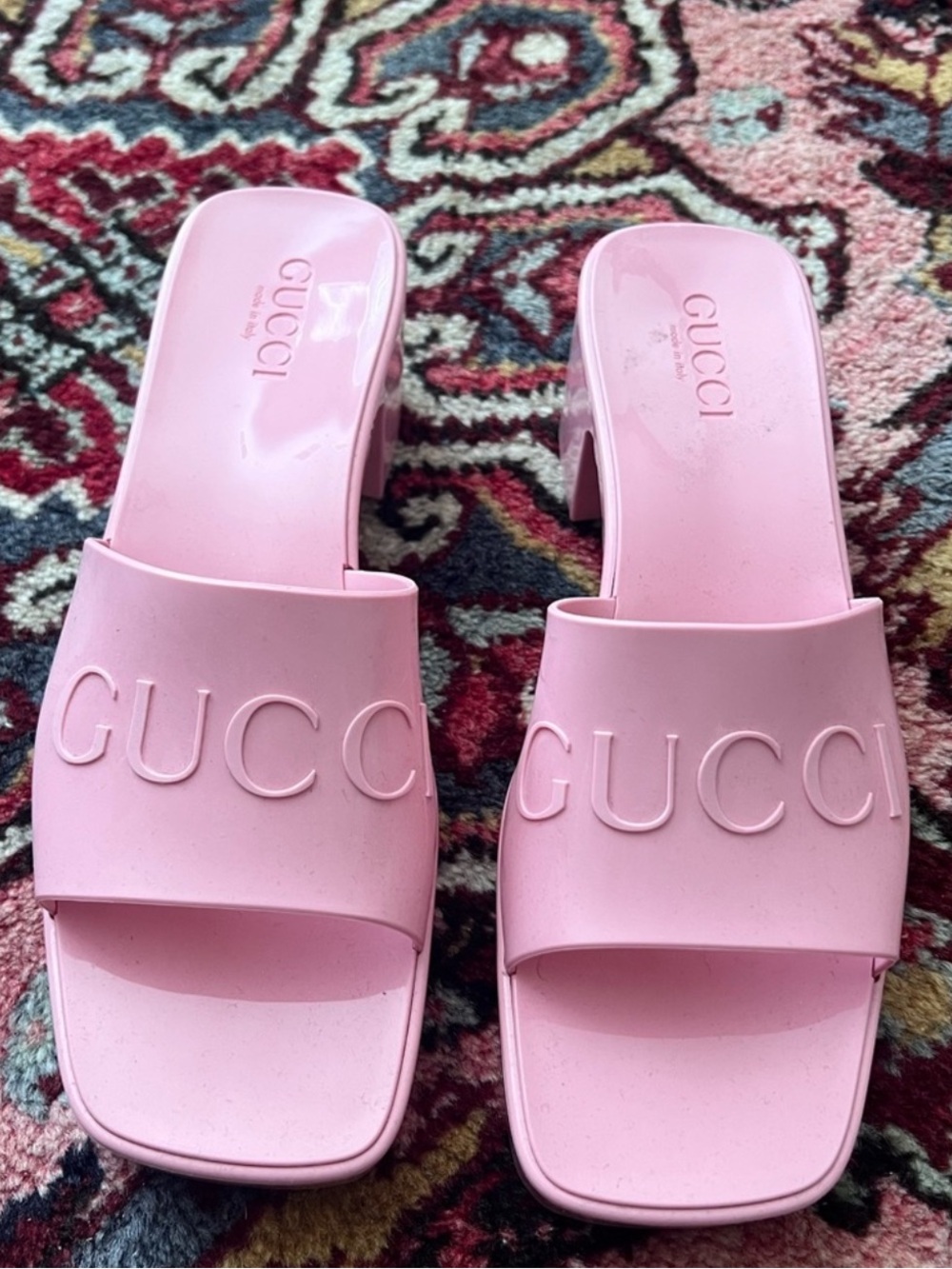 Gucci Pink Logo Slide Sandals